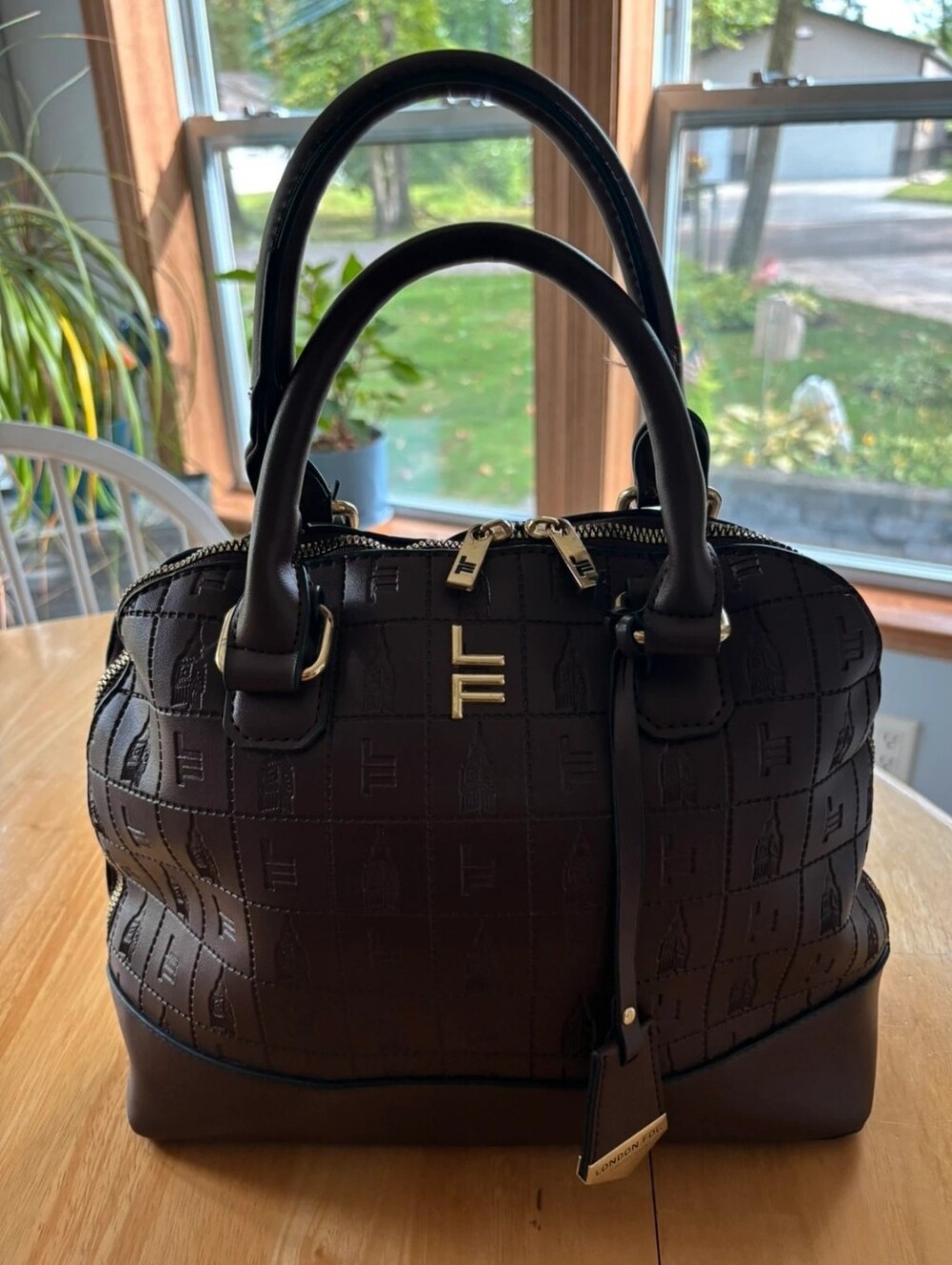 London Fog Chocolate Brown Dome Handbag with Shoulder Strap